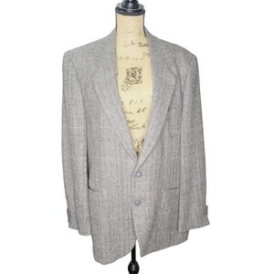Vintage Classic Preppy Gray Plaid Wool Oversized Boyfriend Menswear Blazer